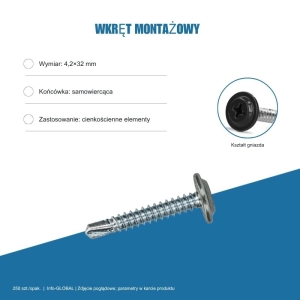 Wkręt montażowy Info-GLOBAL MB 4,2×32 mm, kolory RAL, 250 szt. Wkręt montażowy Info-GLOBAL MB 4,2×32 mm, kolory RAL, 250 szt.